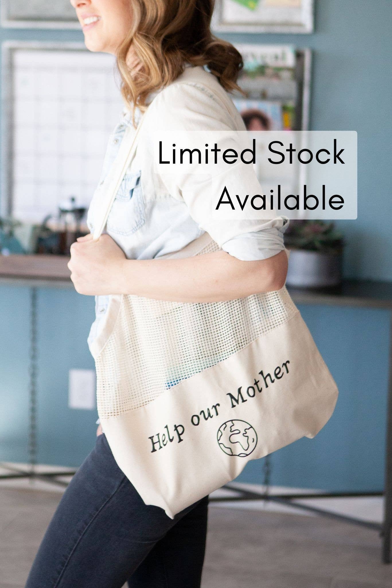 Screen Printed Half Mesh Market Tote