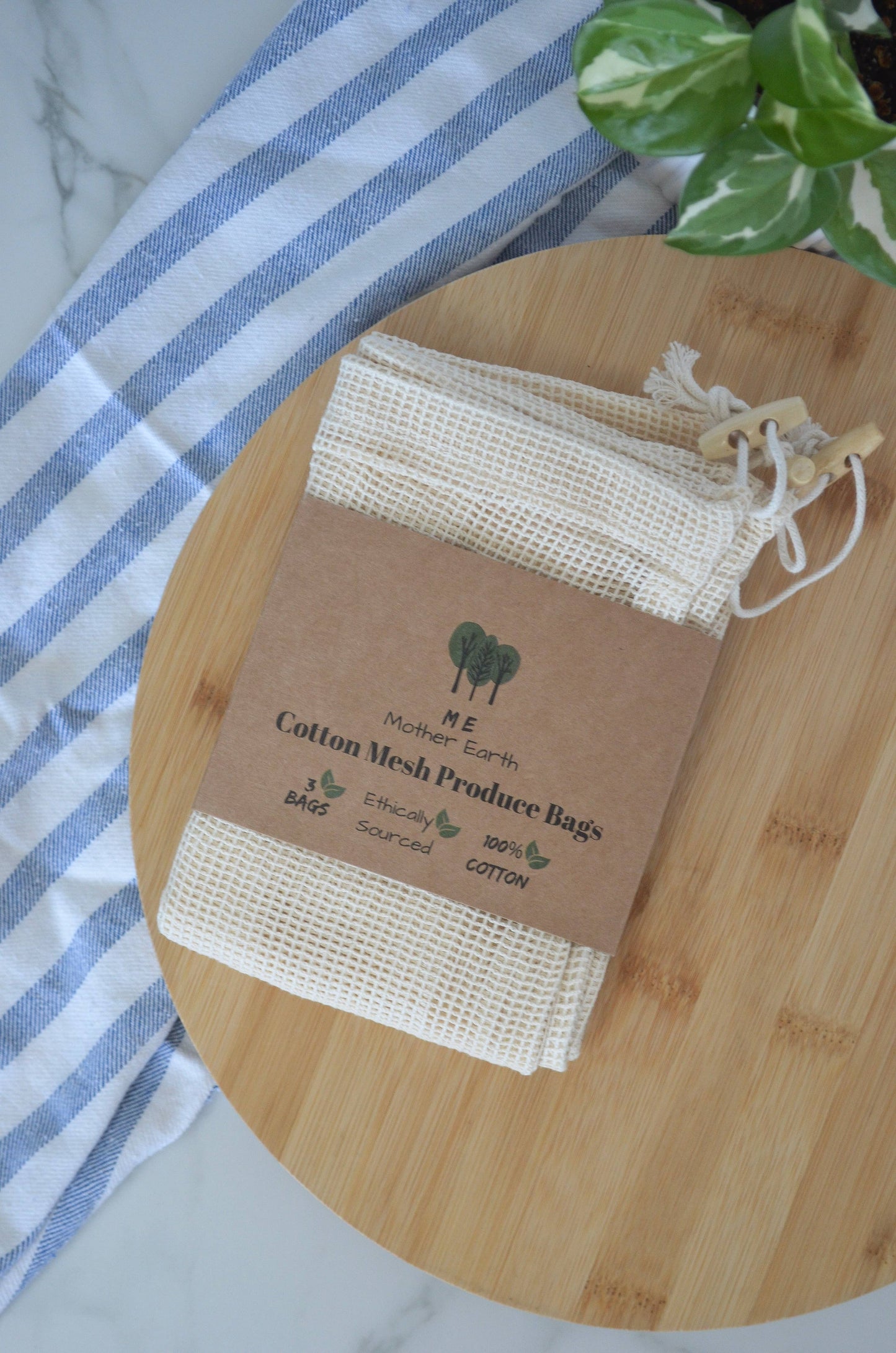 Organic Cotton Mesh Produce Bags- 3 Pack