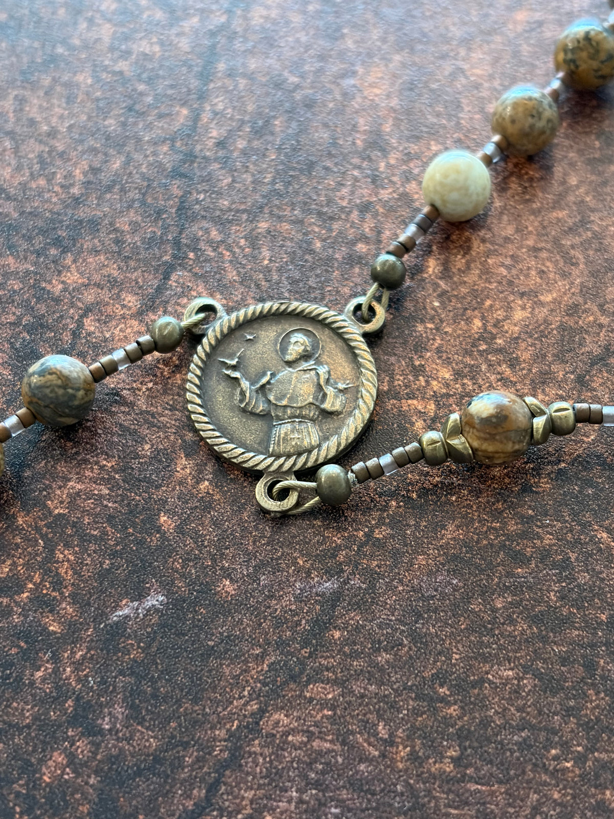 Franciscan Crown Chaplet – Picture Jasper & Bronze