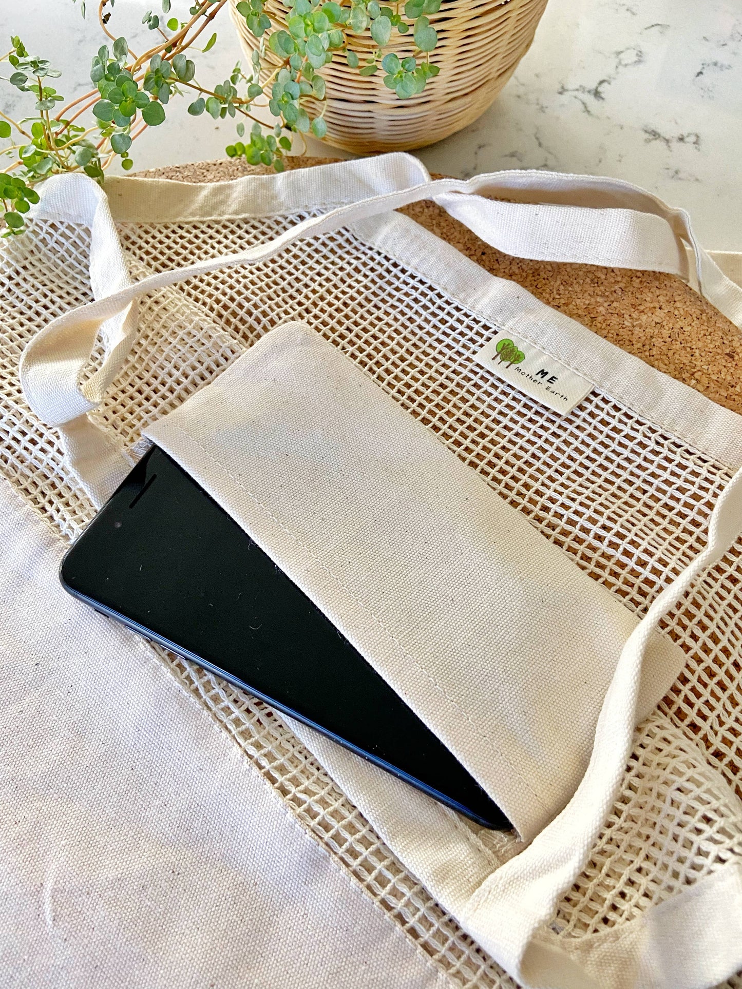 Screen Printed Half Mesh Market Tote