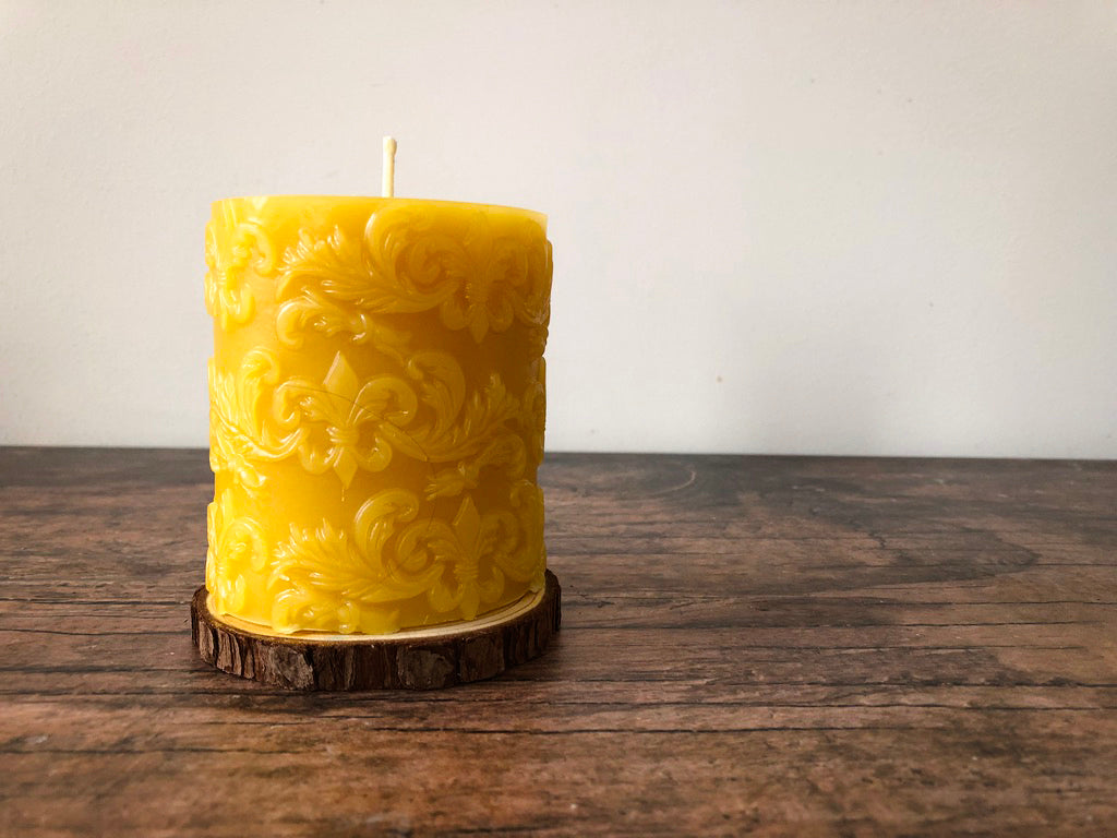 Fleur and Scroll Beeswax Pillar