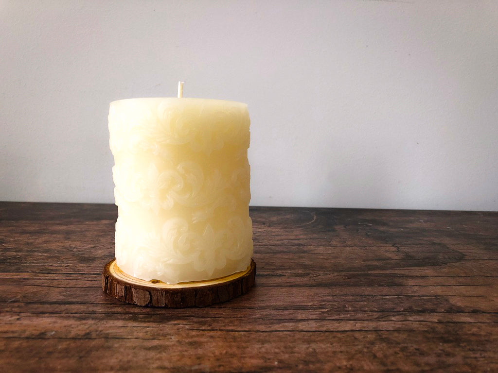 Fleur and Scroll Beeswax Pillar